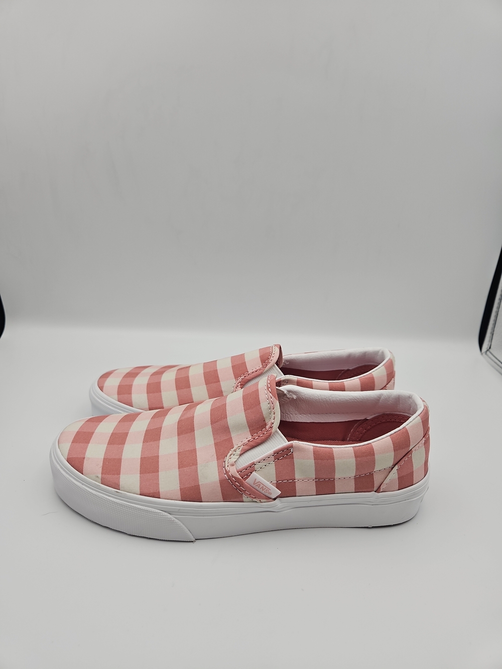 Vans Pink and White Gingham Slip-On Sneakers